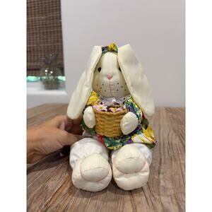 Hug & Luv Bunny Rabbit Floppy Colorful Flower Basket Stuffed Plush Easter Decor
